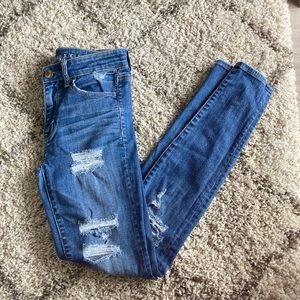 American Eagle AE Distressed High Rise Jegging  Jeans Light Blue Wash 2 Long